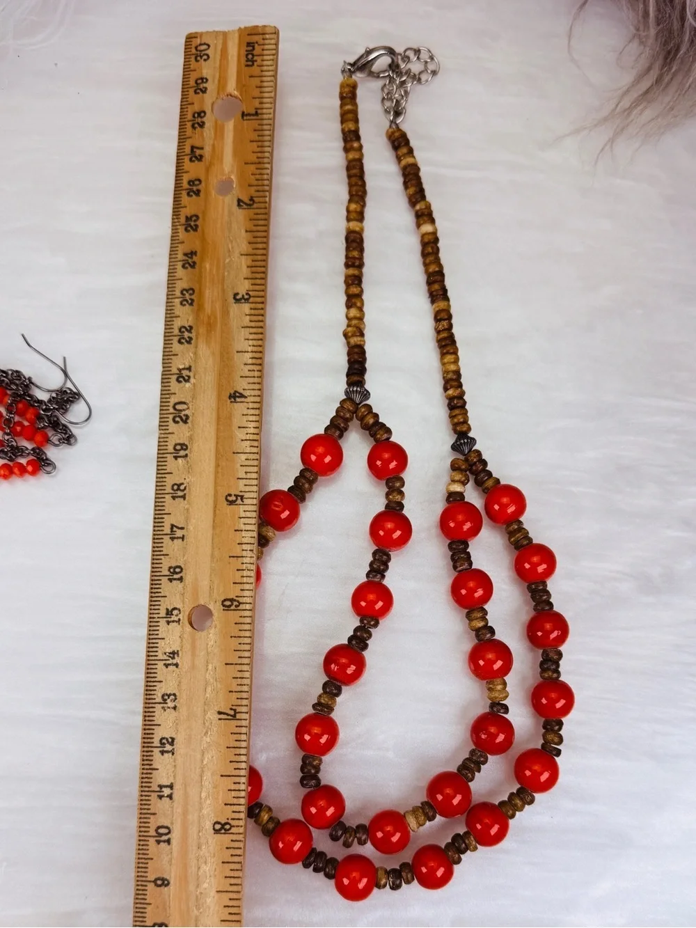 Bohemian chic, orange gunmetal necklace and pierced earring set